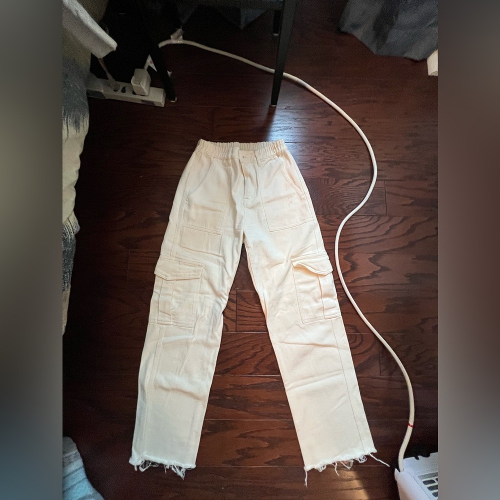 White Fox Cargo Pants- Cream Colored